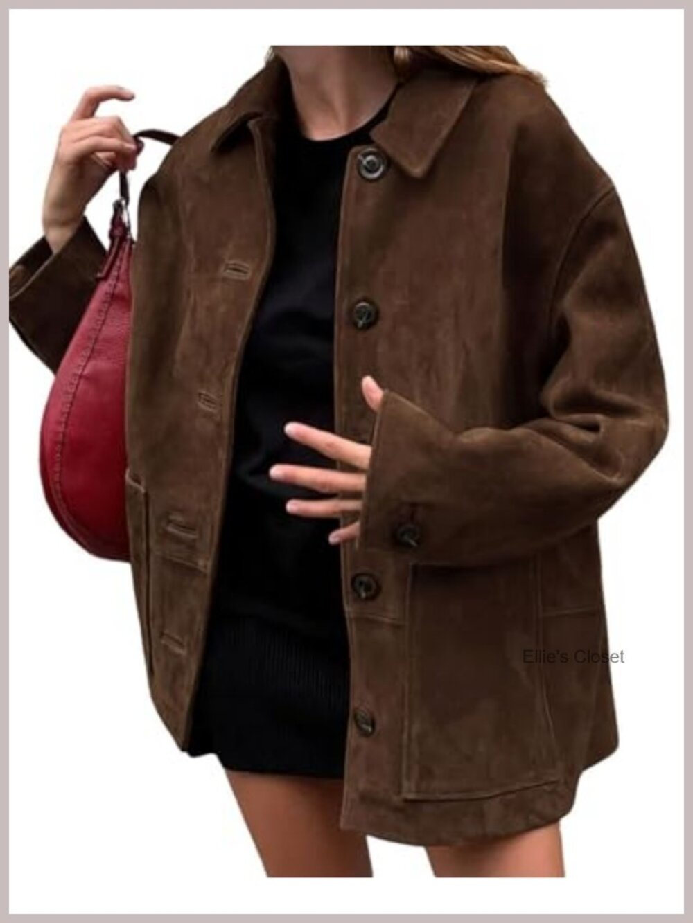 Faux Suede Leather Boyfriend Shacket Long Midi Coat Relaxed Fit